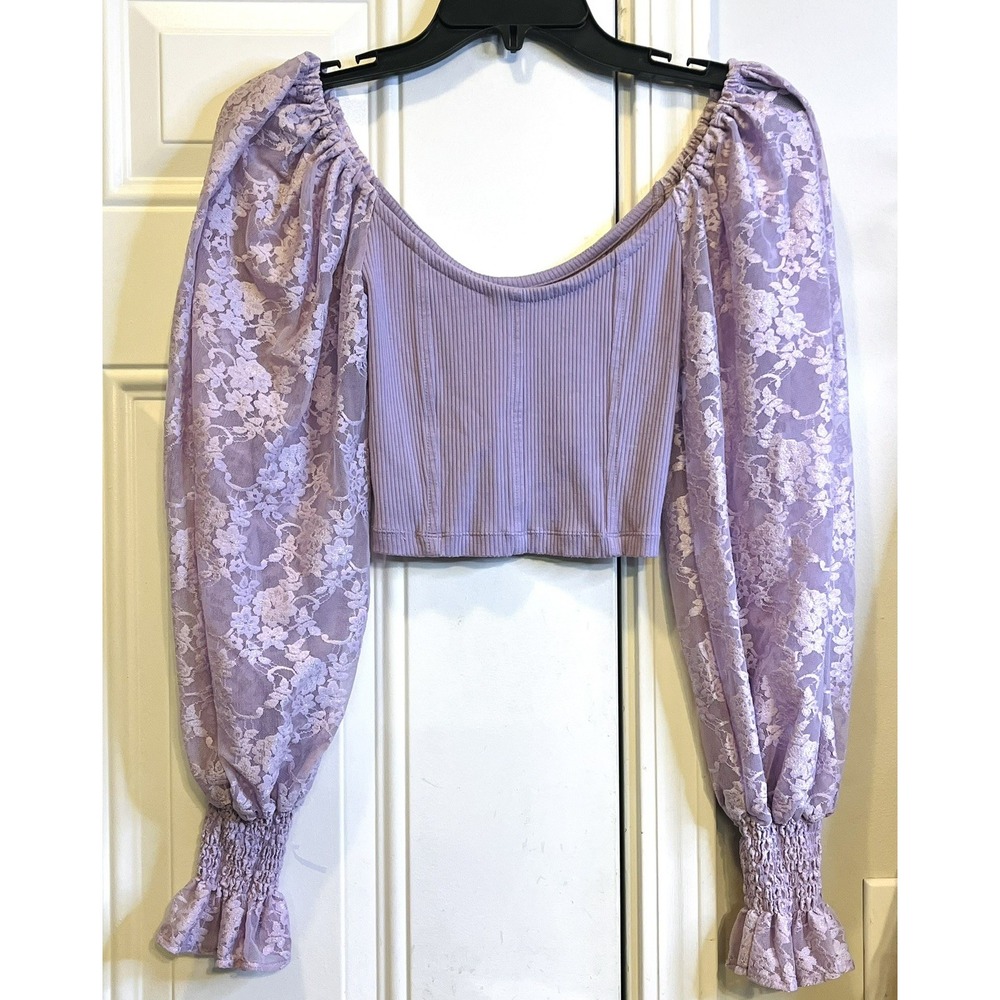 Urban Outfitters Coquette Lavender Purple Lace Puff Sleeve Top XS NWOT Fairycore